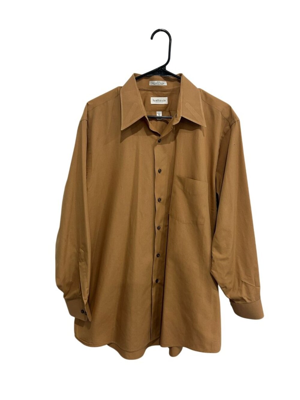 Van Heusen XL Mens Brown Wrinkle-Free Long Sleeve Button-Up Shirt Earth Tones